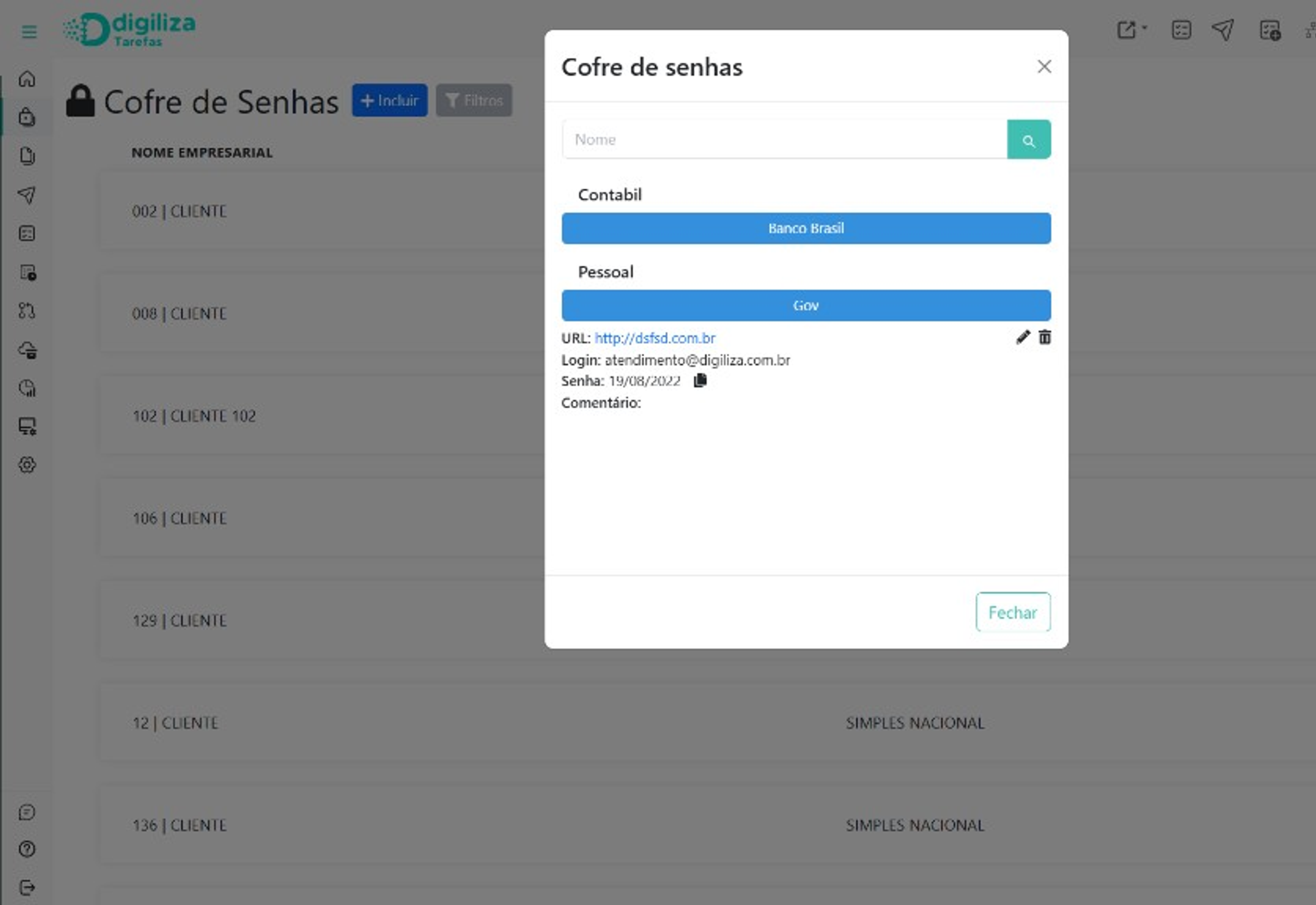 Módulo de cofre de senhas